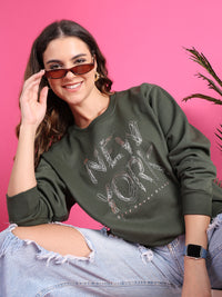 Mack Jonney Regular Fit Green Printed Sweatshirt For Women