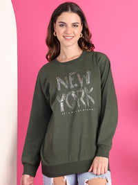 Mack Jonney Regular Fit Green Printed Sweatshirt For Women