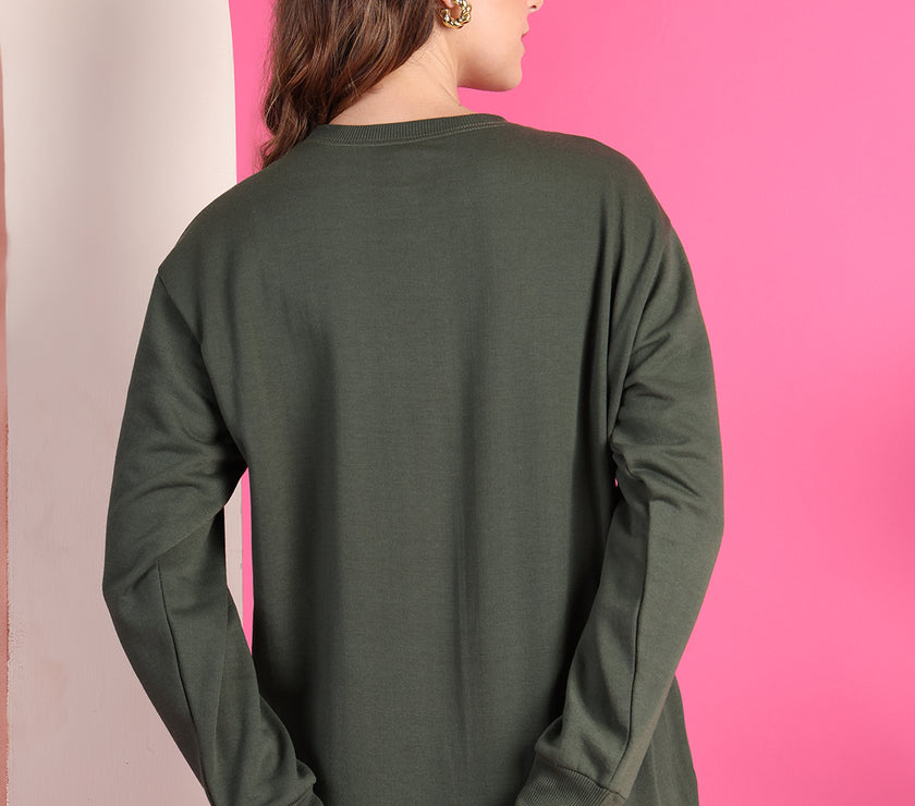 Mack Jonney Regular Fit Green Printed Sweatshirt For Women