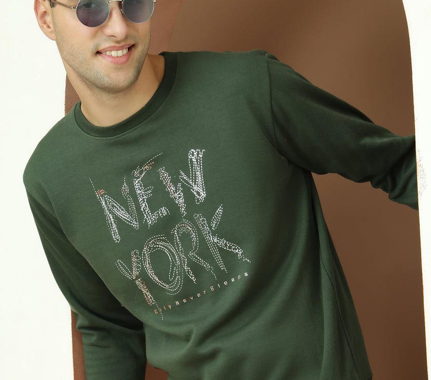 Mack Jonney Regular Fit Green Printed Sweatshirt For Men