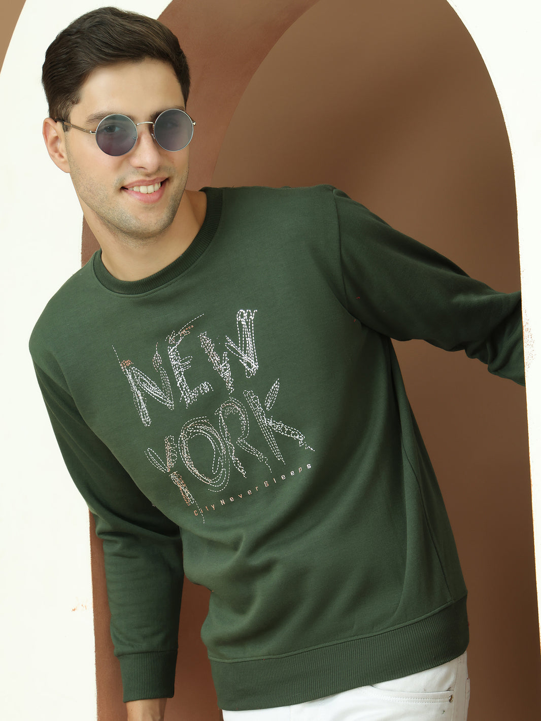 Mack Jonney Regular Fit Green Printed Sweatshirt For Men