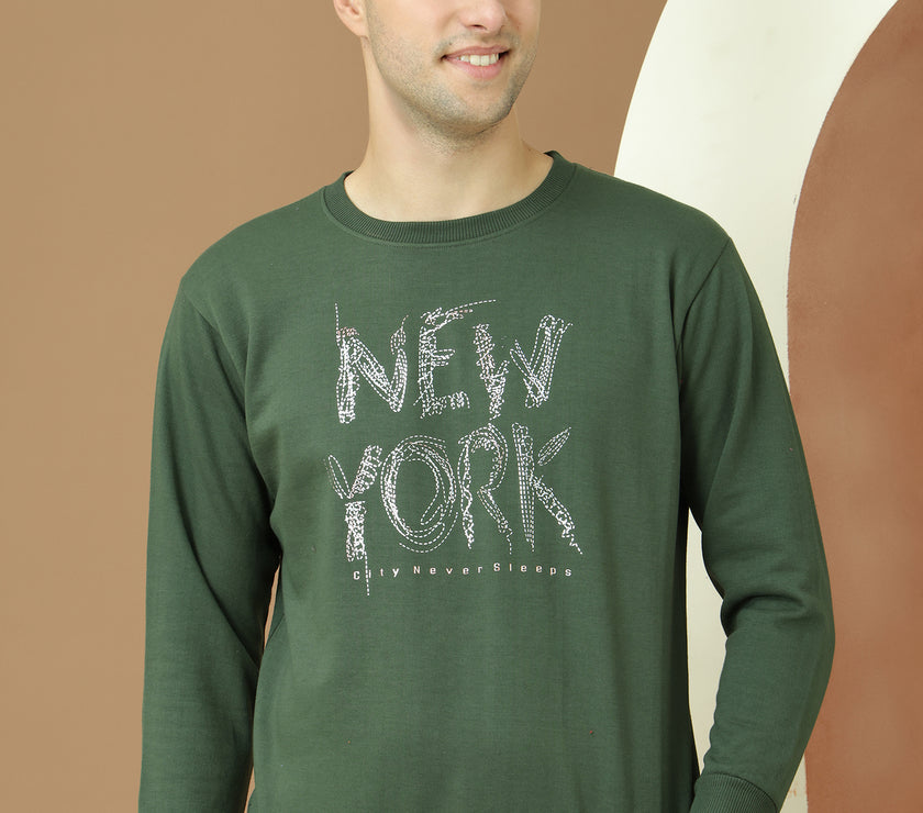 Mack Jonney Regular Fit Green Printed Sweatshirt For Men