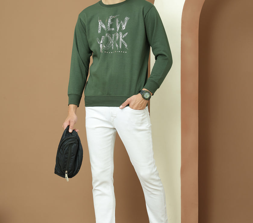 Mack Jonney Regular Fit Green Printed Sweatshirt For Men