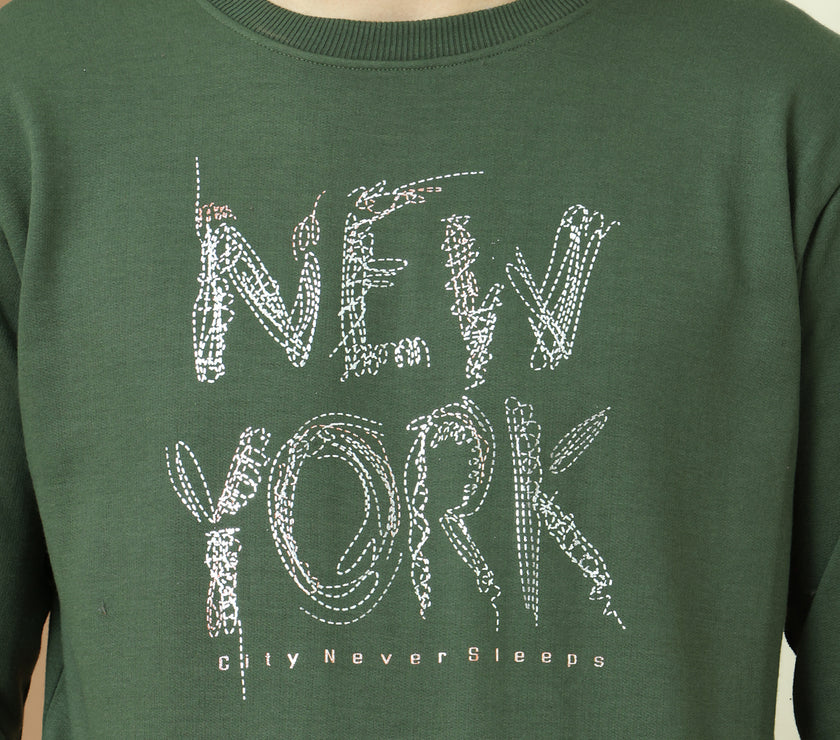 Mack Jonney Regular Fit Green Printed Sweatshirt For Men