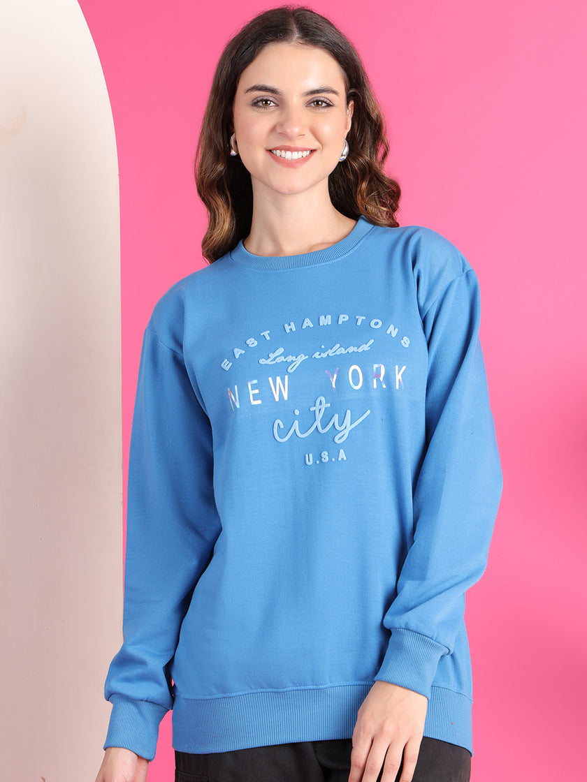 Mack Jonney Regular Fit Blue Printed Sweatshirt For Women