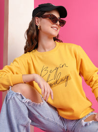 Mack Jonney Regular Fit Yellow Printed Sweatshirt For Women