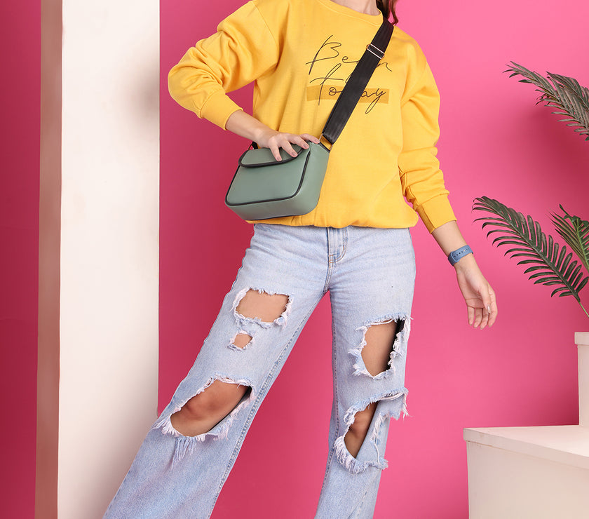 Mack Jonney Regular Fit Yellow Printed Sweatshirt For Women