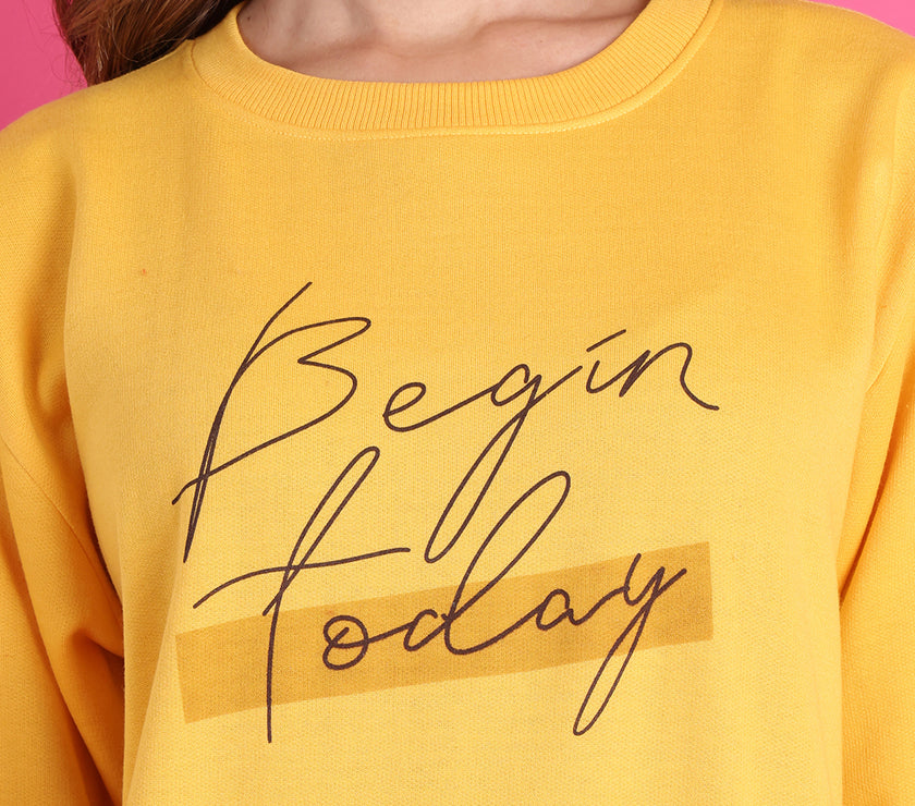 Mack Jonney Regular Fit Yellow Printed Sweatshirt For Women