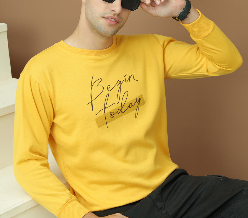 Mack Jonney Regular Fit Yellow Printed Sweatshirt For Men