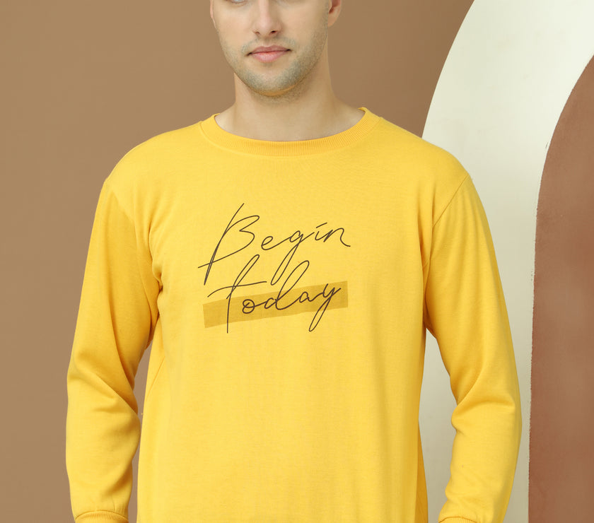 Mack Jonney Regular Fit Yellow Printed Sweatshirt For Men