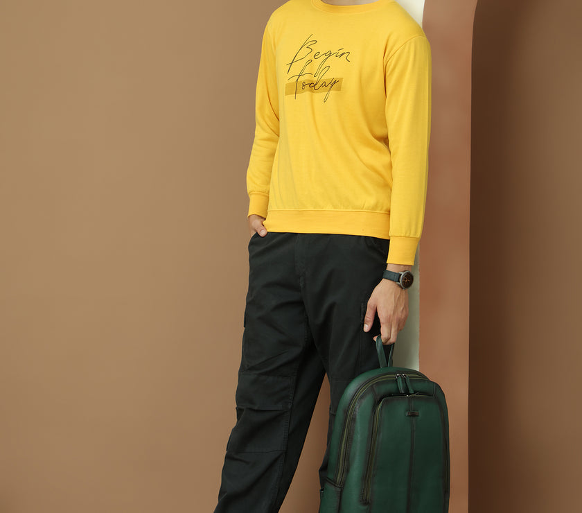 Mack Jonney Regular Fit Yellow Printed Sweatshirt For Men