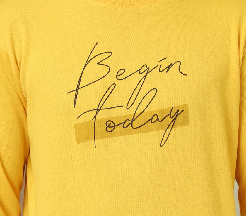 Mack Jonney Regular Fit Yellow Printed Sweatshirt For Men