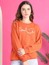 Mack Jonney Regular Fit Orange Printed Sweatshirt For Women