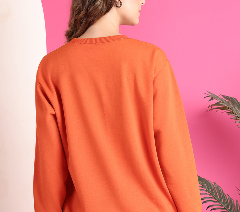 Mack Jonney Regular Fit Orange Printed Sweatshirt For Women