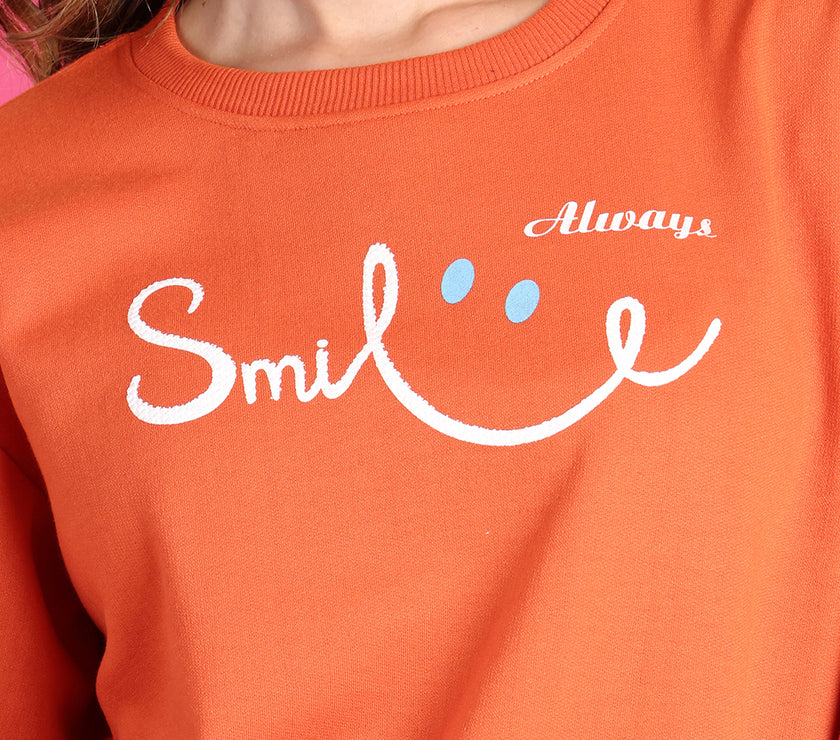 Mack Jonney Regular Fit Orange Printed Sweatshirt For Women