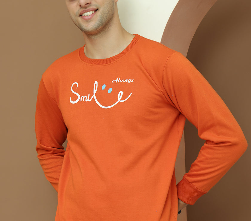 Mack Jonney Regular Fit Orange Printed Sweatshirt For Men