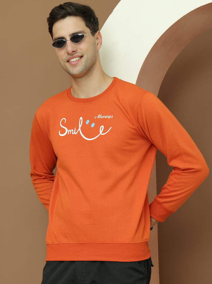 Mack Jonney Regular Fit Orange Printed Sweatshirt For Men