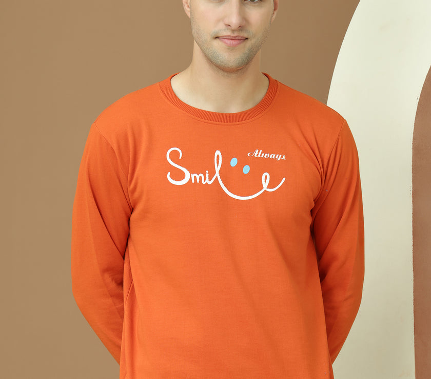 Mack Jonney Regular Fit Orange Printed Sweatshirt For Men
