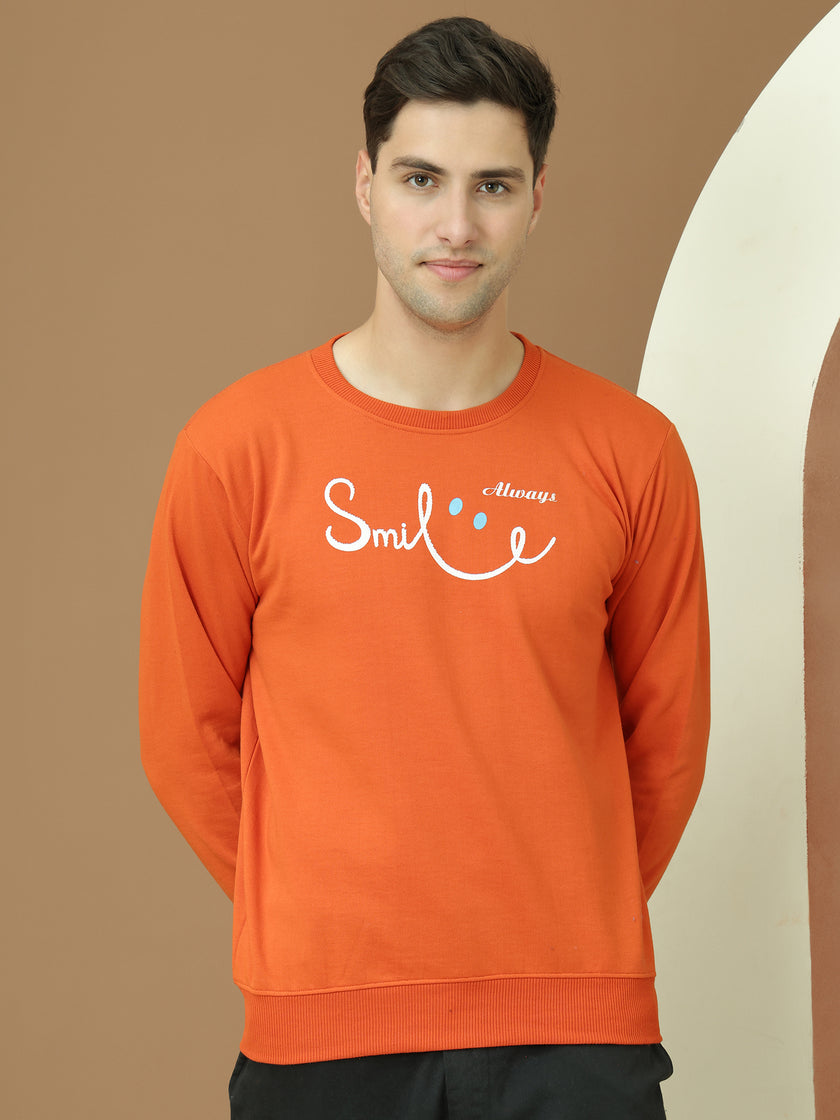 Mack Jonney Regular Fit Orange Printed Sweatshirt For Men