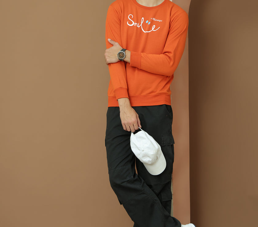 Mack Jonney Regular Fit Orange Printed Sweatshirt For Men