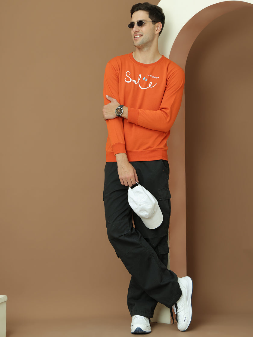 Mack Jonney Regular Fit Orange Printed Sweatshirt For Men
