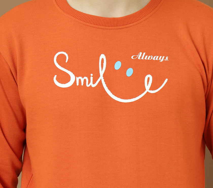 Mack Jonney Regular Fit Orange Printed Sweatshirt For Men