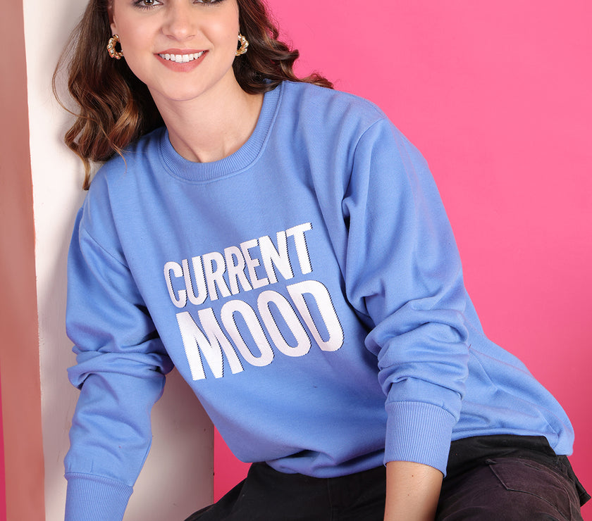 Mack Jonney Regular Fit Blue Printed Sweatshirt For Women