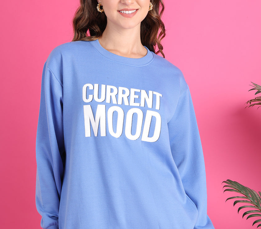 Mack Jonney Regular Fit Blue Printed Sweatshirt For Women