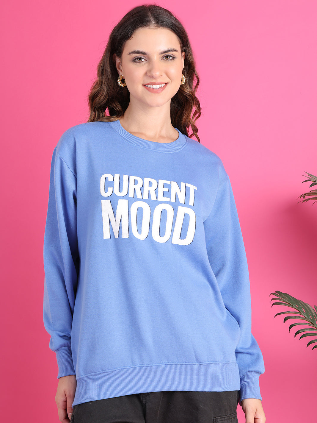 Mack Jonney Regular Fit Blue Printed Sweatshirt For Women