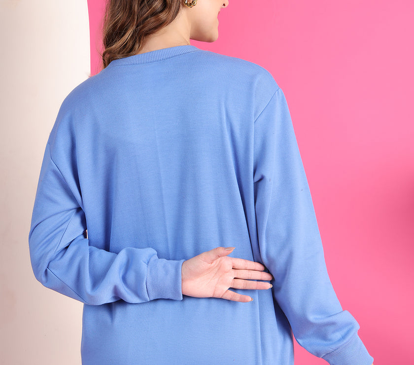 Mack Jonney Regular Fit Blue Printed Sweatshirt For Women