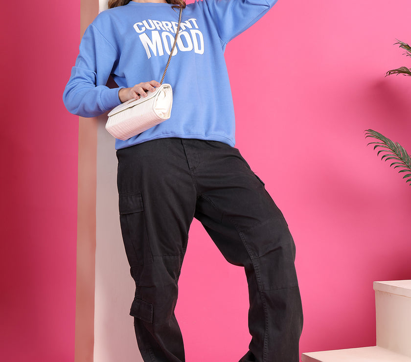 Mack Jonney Regular Fit Blue Printed Sweatshirt For Women