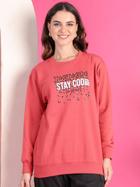 Mack Jonney Regular Fit Pink Printed Sweatshirt For Women