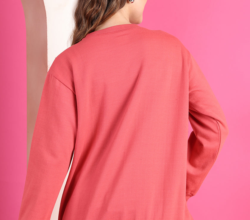 Mack Jonney Regular Fit Pink Printed Sweatshirt For Women