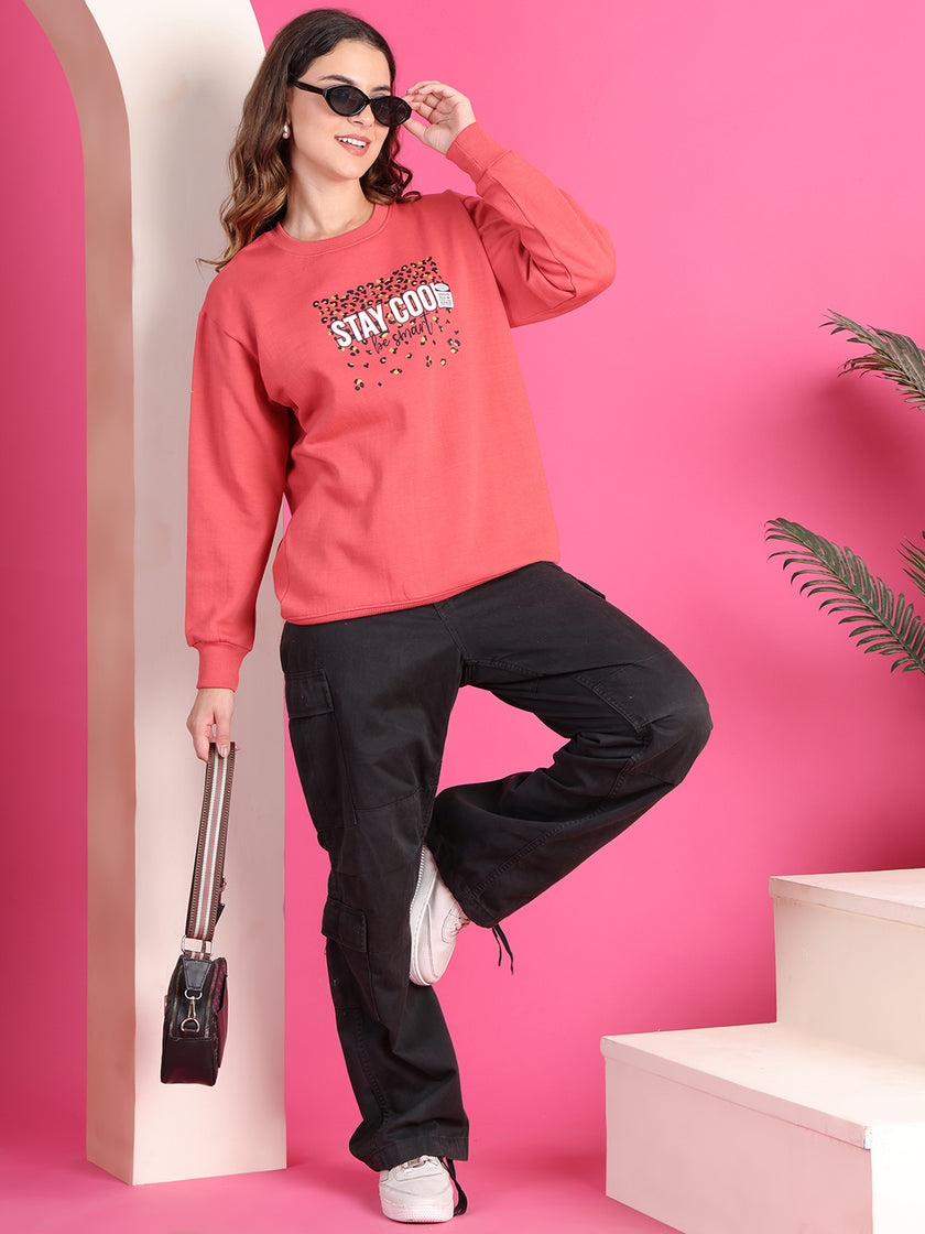 Mack Jonney Regular Fit Pink Printed Sweatshirt For Women