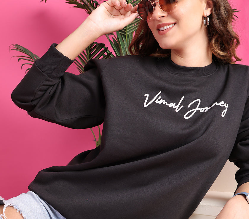 Mack Jonney Regular Fit Black Printed Sweatshirt For Women