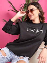 Mack Jonney Regular Fit Black Printed Sweatshirt For Women