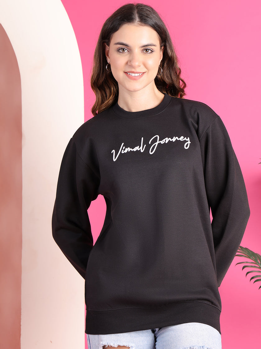 Mack Jonney Regular Fit Black Printed Sweatshirt For Women