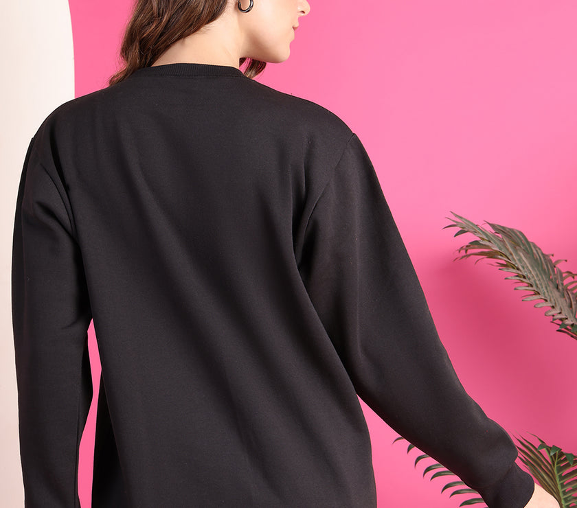 Mack Jonney Regular Fit Black Printed Sweatshirt For Women