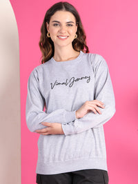 Mack Jonney Regular Fit Grey Printed Sweatshirt For Women