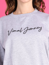 Mack Jonney Regular Fit Grey Printed Sweatshirt For Women