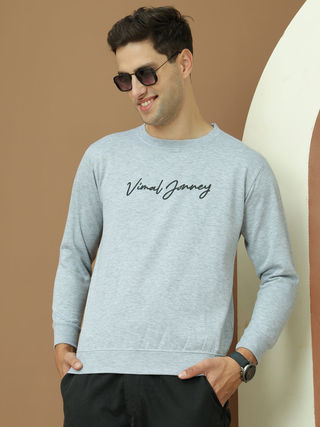 Mack Jonney Regular Fit Grey Printed Sweatshirt For Men
