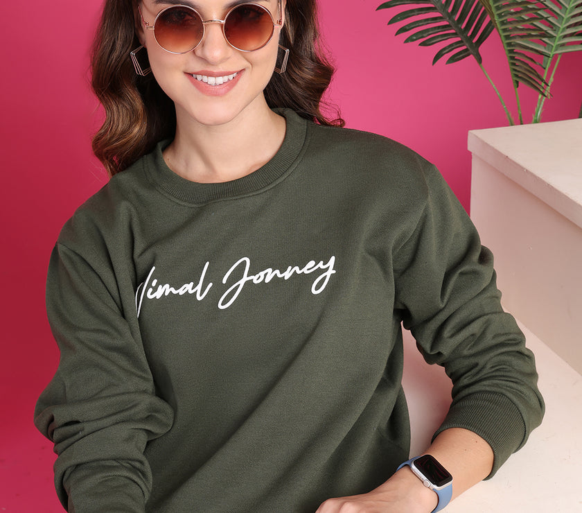 Mack Jonney Regular Fit Green Printed Sweatshirt For Women