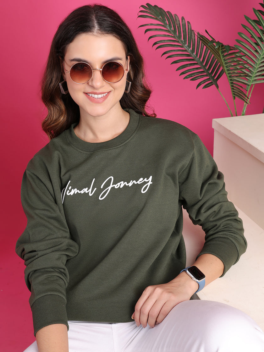 Mack Jonney Regular Fit Green Printed Sweatshirt For Women