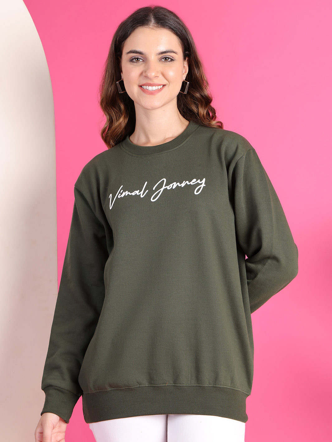 Mack Jonney Regular Fit Green Printed Sweatshirt For Women