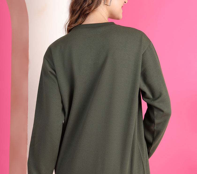 Mack Jonney Regular Fit Green Printed Sweatshirt For Women