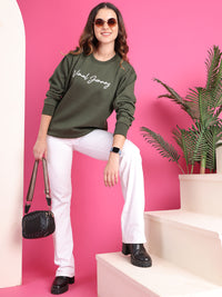 Mack Jonney Regular Fit Green Printed Sweatshirt For Women