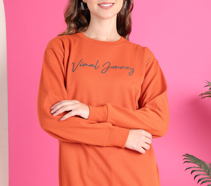 Mack Jonney Regular Fit Orange Printed Sweatshirt For Women