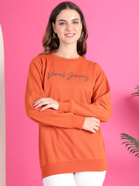 Mack Jonney Regular Fit Orange Printed Sweatshirt For Women