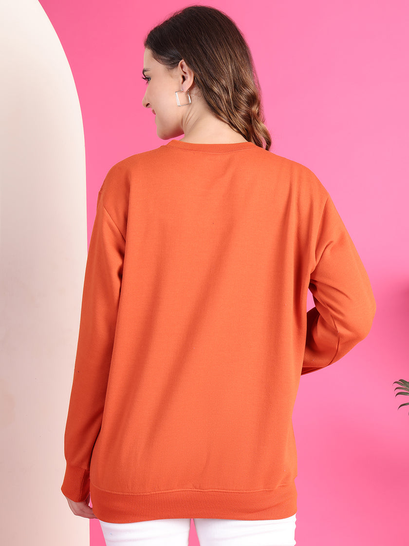 Mack Jonney Regular Fit Orange Printed Sweatshirt For Women