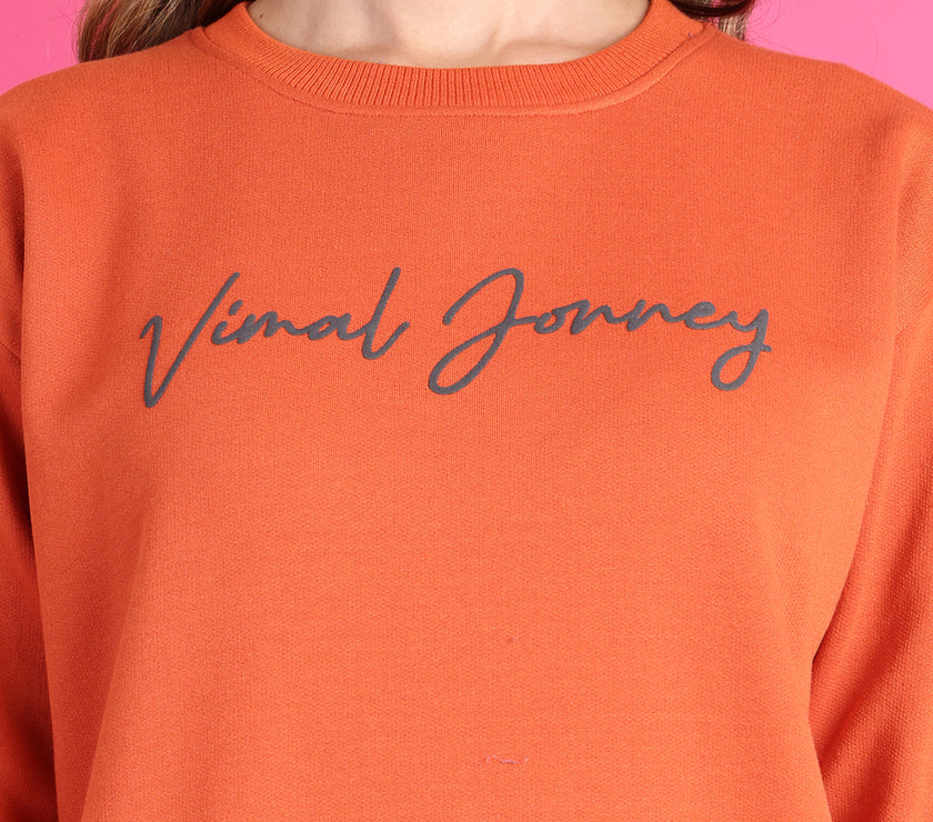 Mack Jonney Regular Fit Orange Printed Sweatshirt For Women
